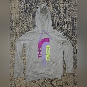 The North Face Gray Hoodie with Purple and Yellow Accents